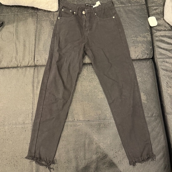 Petite black denim raw hem straight leg jeans - Picture 2 of 2